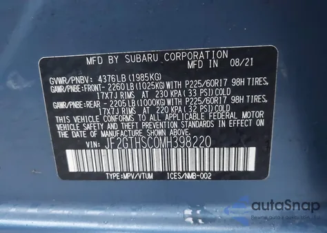 2021 Subaru Crosstrek Sport from USA, damaged, VIN JF2GTHSC0MH398220